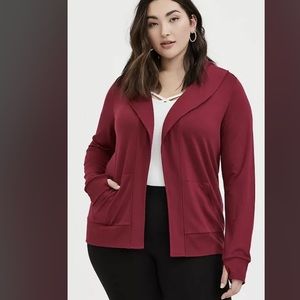 TORRID RED WINE TERRY OPEN FRONT JACKET 3x
